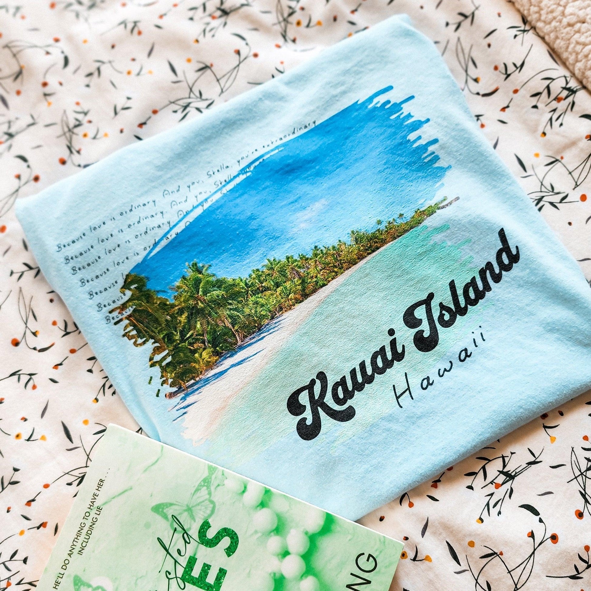 Kauai Island Stella & Christian Tee Shirt - The Bean Workshop - ana huang, beach vibe, box tee, christian harper, retro, stella allonso, twisted