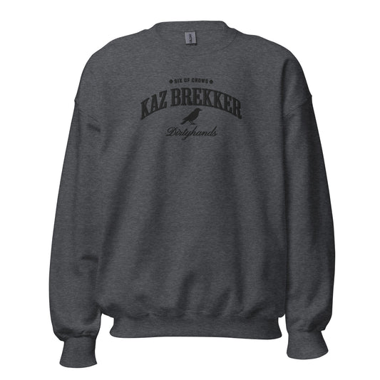 Kaz Brekker Embroidered Sweatshirt - The Bean Workshop - Bookish Gift, Bookworm Apparel, Crow Club, Dark Fantasy, Dirtyhands, Grishaverse sweatshirt, Kaz Brekker embroidered sweatshirt, Ketterdam, Leigh Bardugo fan apparel for readers, Literary Character, Minimalist Aesthetic, Six of Crows minimalist merch, The Dregs