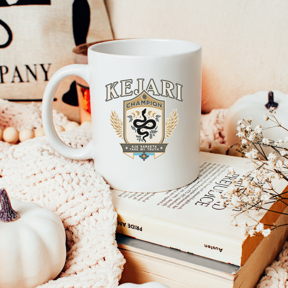 Kejari Mug - The Bean Workshop - bookish accessories, Bookish Fashion, Carissa Broadbent, ceramic mug, coffee mug, Fandom Merch, Kejari Tournament, mug, The Serpent and The Wings of Night