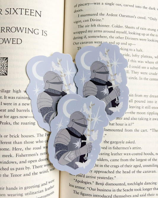 Knight and Moths Sticker - The Bean Workshop - book lover sticker, Book Lover Sticker for Laptop, book merch, Bookish Gift, Bookish Sticker, Cute Vinyl Sticker, Die Cut Sticker, Fantasy Book Gift, fantasy book sticker, laptop sticker, Laptop Sticker for Book Lovers, literary sticker, Rachel Gillig Inspired Merch, Rachel Gillig Sticker, sticker, The Knight and the Moth, The Knight and the Moth Sticker, vinyl sticker