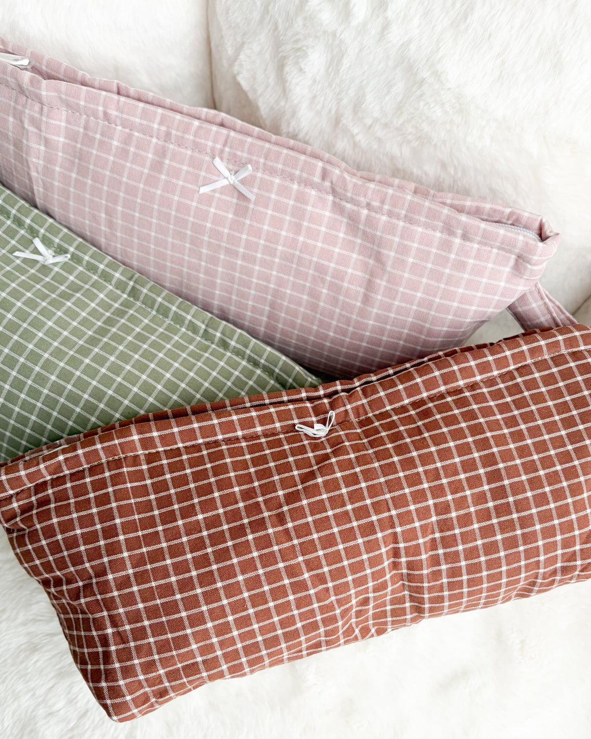 Large Quilted Gingham Pouch with Wrist Strap - The Bean Workshop - accessories, cute bag, gift, makeup bag, organizer, pencil case, pouch, quilted, travel pouch, wristlet