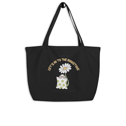 Let's Go to the Bookstore Large Organic Cotton Twill Tote Bag - The Bean Workshop - book lover tote, bookstore bag, bookworm bag, canvas tote, ghost tote, library tote, literary tote, reading bag, reusable shopping bag, spooky season accessory, TBR bag, too many books tote