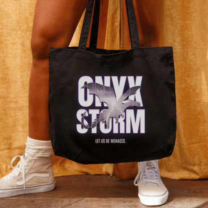 Let Us Be Menaces Large Organic Cotton Twill Tote Bag - The Bean Workshop - bag, black tote, fourth wing, iron flame, onyx storm, rebecca yarros, tote