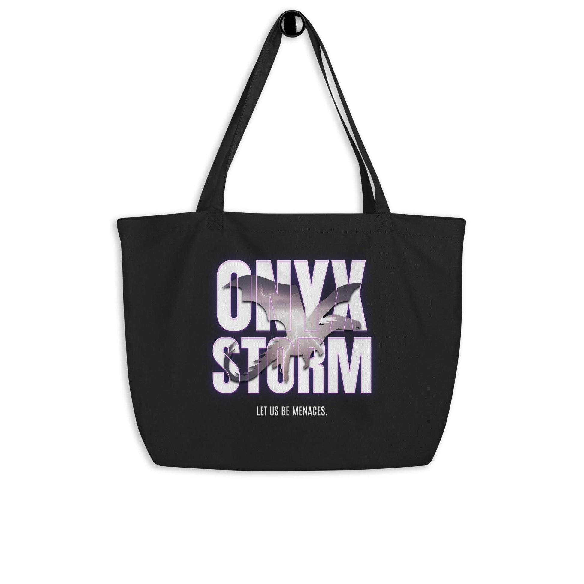 Let Us Be Menaces Large Organic Cotton Twill Tote Bag - The Bean Workshop - bag, black tote, fourth wing, iron flame, onyx storm, rebecca yarros, tote