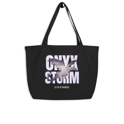 Let Us Be Menaces Large Organic Cotton Twill Tote Bag - The Bean Workshop - bag, black tote, fourth wing, iron flame, onyx storm, rebecca yarros, tote