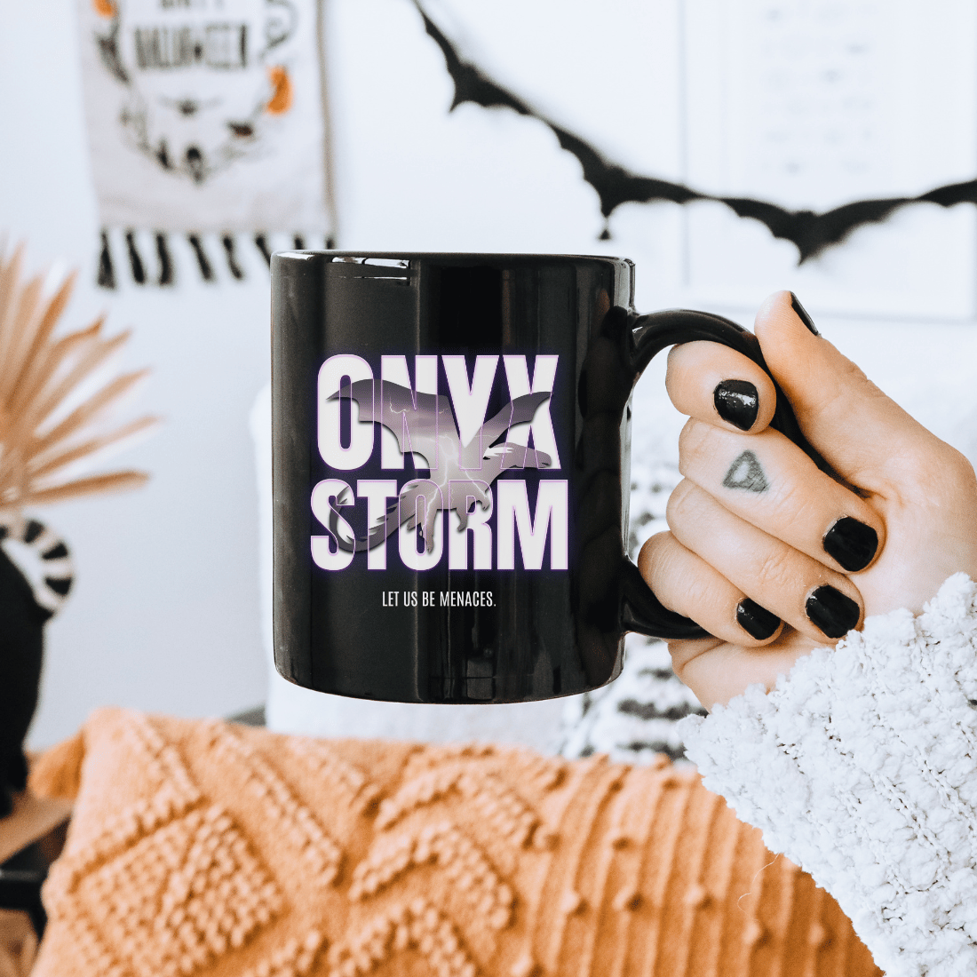 Let Us Be Menaces Onyx Storm Black Coffee Mug - The Bean Workshop - coffee mug, cup, fourth wing, iron flame, mug, onyx storm, rebecca yarros