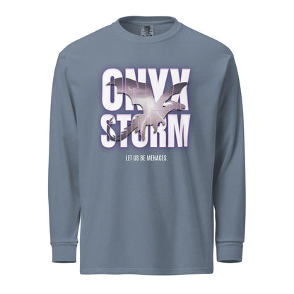 Let Us Be Menaces Onyx Storm Heavyweight Long Sleeve Shirt - The Bean Workshop - fourth wing, iron flame, long sleeve shirt, long sleeve tee, onyx storm, rebecca yarros, violet sorrengail, xaden riorson