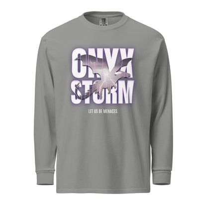 Let Us Be Menaces Onyx Storm Heavyweight Long Sleeve Shirt - The Bean Workshop - fourth wing, iron flame, long sleeve shirt, long sleeve tee, onyx storm, rebecca yarros, violet sorrengail, xaden riorson