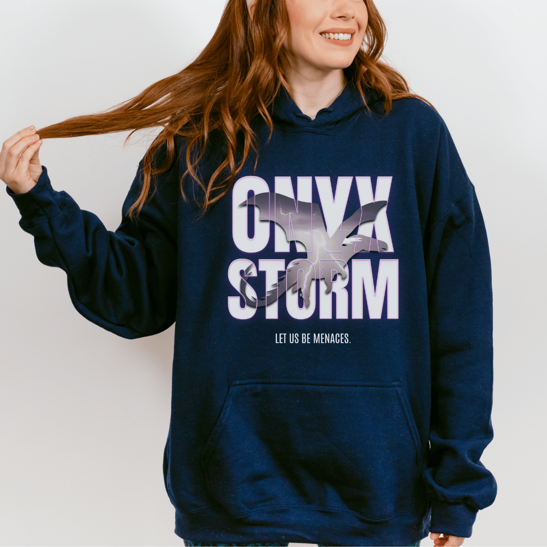 Let Us Be Menaces Onyx Storm Hoodie - The Bean Workshop - fourth wing, hooded sweatshirt, hoodie, iron flame, onyx storm, rebecca yarros