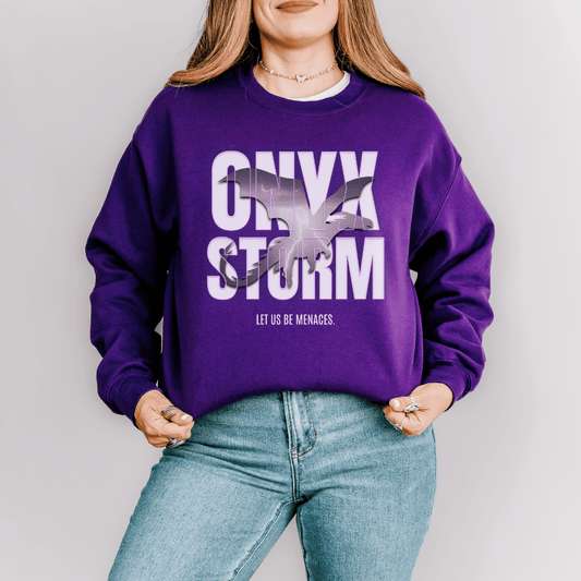 Let Us Be Menaces Onyx Storm Sweatshirt - The Bean Workshop - fourth wing, iron flame, onyx storm, rebecca yarros, sweater, sweatshirt