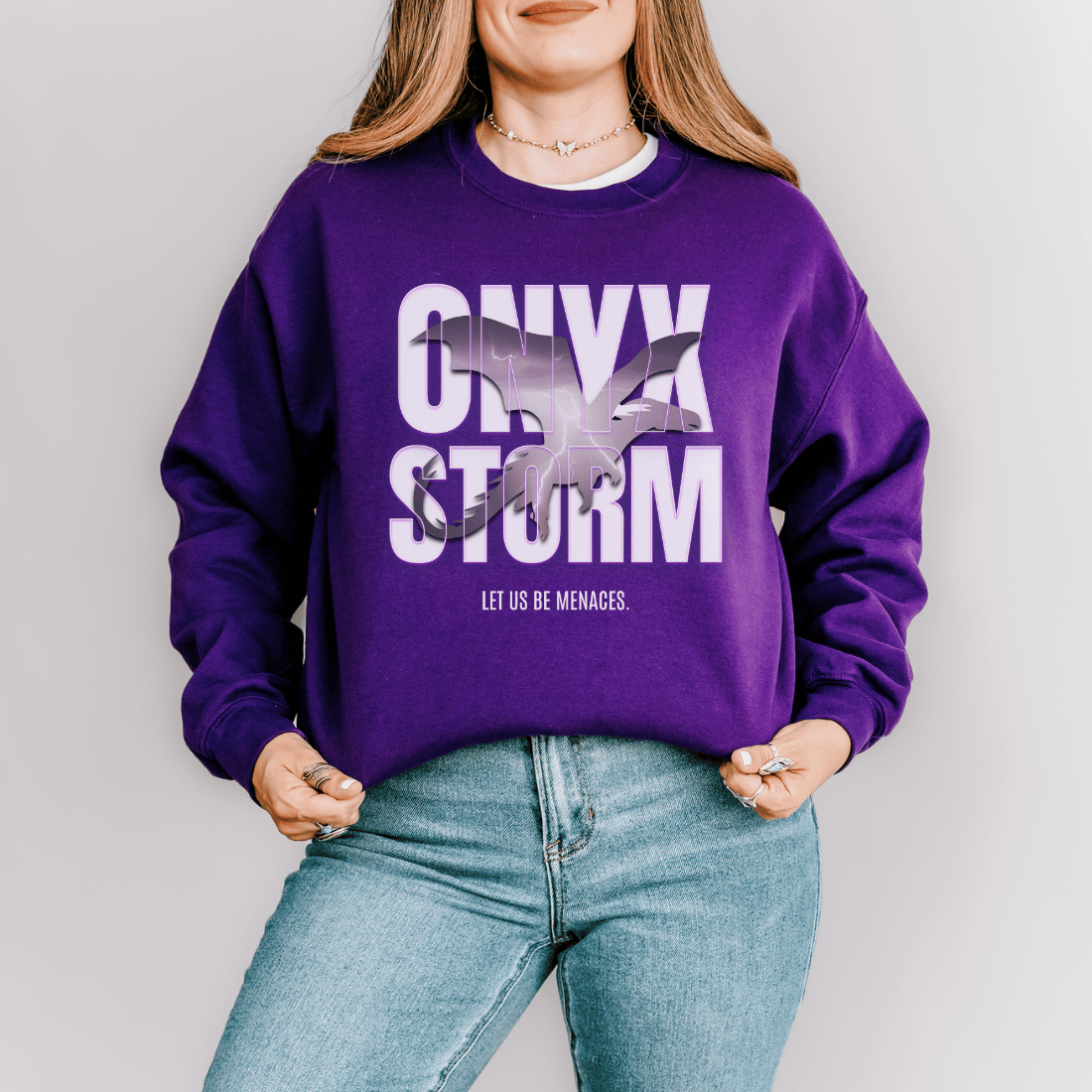 Let Us Be Menaces Onyx Storm Sweatshirt - The Bean Workshop - fourth wing, iron flame, onyx storm, rebecca yarros, sweater, sweatshirt