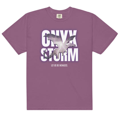 Let Us Be Menaces Onyx Storm Tee Shirt - The Bean Workshop - box tee, fourth wing, iron flame, onyx storm, rebecca yarros