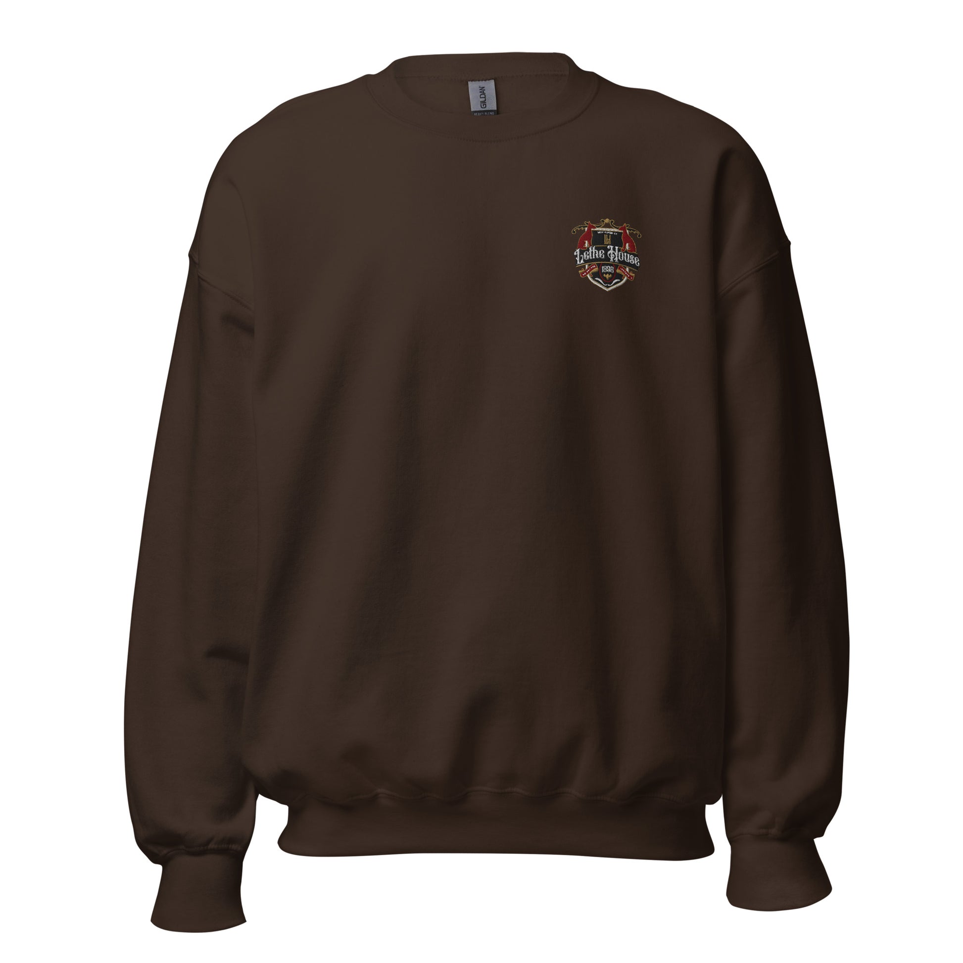 Lethe House Embroidered Sweatshirt - The Bean Workshop - Alex Stern, Book Lover Gift, Collegiate Sweatshirt, Dark Academia Aesthetic, Dark academia apparel for readers, Embroidered Crest, Leigh Bardugo embroidered merch, Leigh Bardugo literary merch, Lethe House crest sweater, Ninth House embroidered sweatshirt, Premium Fan Merch, Subtle bookish clothing, We are the Shepherds, Yale secret society