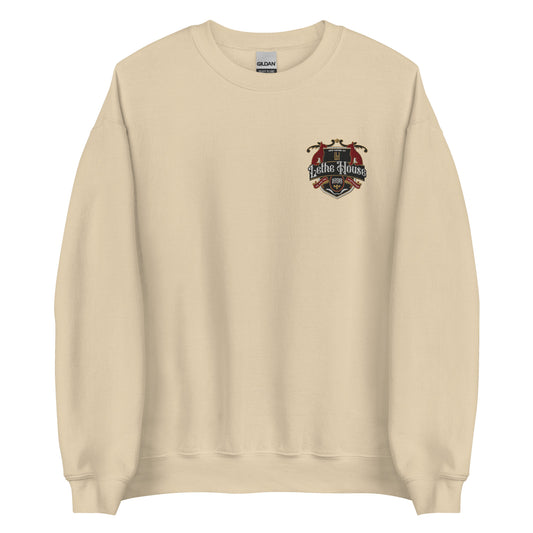 Lethe House Embroidered Sweatshirt - The Bean Workshop - Alex Stern, Book Lover Gift, Collegiate Sweatshirt, Dark Academia Aesthetic, Dark academia apparel for readers, Embroidered Crest, Leigh Bardugo embroidered merch, Leigh Bardugo literary merch, Lethe House crest sweater, Ninth House embroidered sweatshirt, Premium Fan Merch, Subtle bookish clothing, We are the Shepherds, Yale secret society