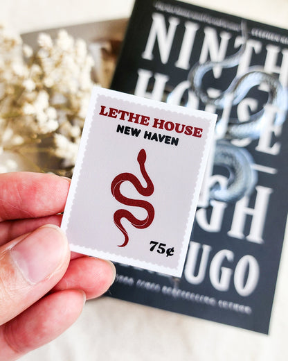 Lethe House Stamp Sticker - The Bean Workshop - Alex Stern, book lover gift, Bookish Gift, bookish sticker, dark academia, die cut sticker, fantasy sticker, hellbent, leigh bardugo, Leigh Bardugo merch, Lethe House, ninth house, Ninth House merch, sticker