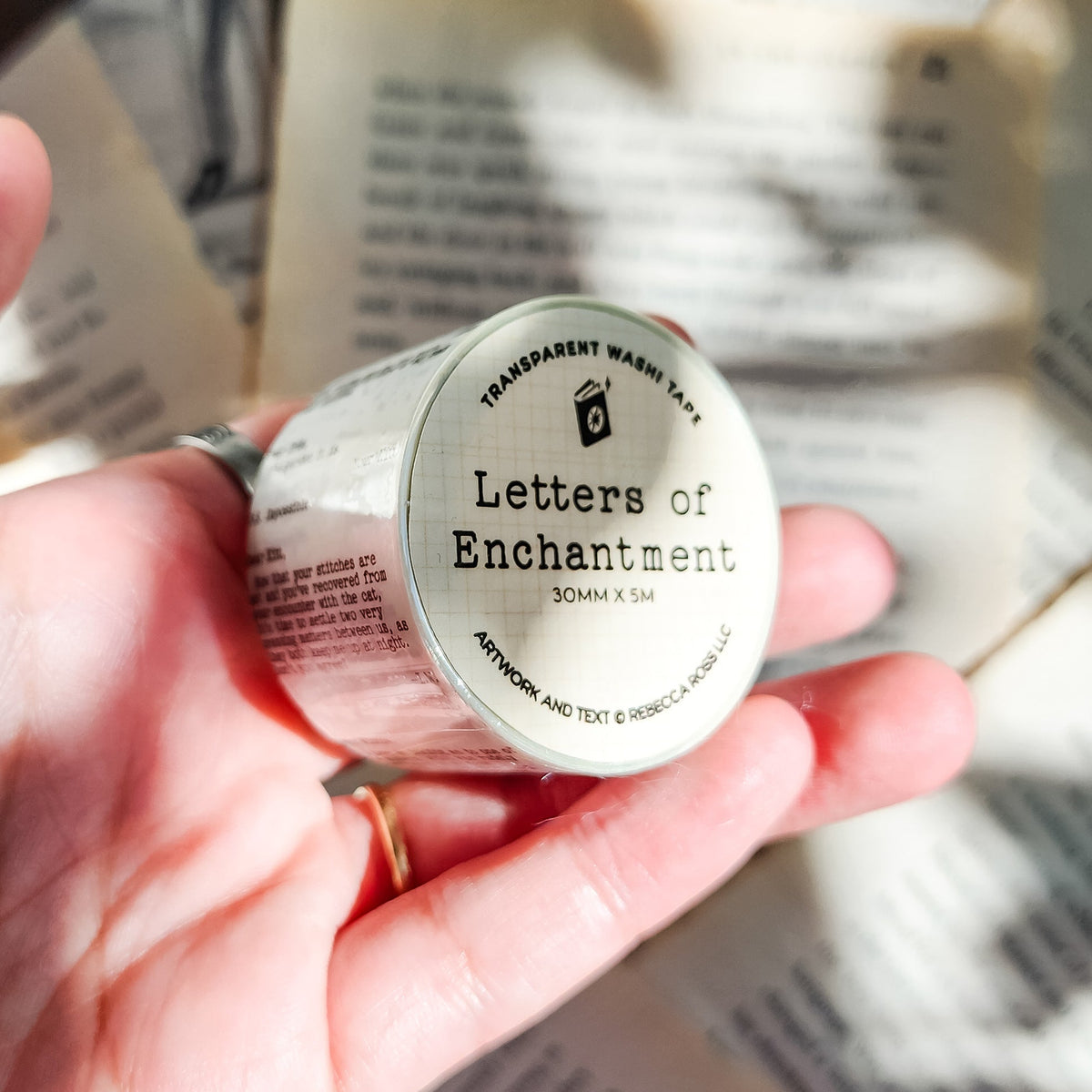 Letters of Enchantment Washi Tape | Divine Rivals Rebecca Ross Gift - The Bean Workshop - book lover gift, bookish gift, bookish washi tape, Divine Rivals, Divine Rivals merch, fantasy romance, Iris and Roman, journaling supplies, Letters of Enchantment, planner supplies, Rebecca Ross, Rebecca Ross merch, Ruthless Vows, scrapbooking, washi tape