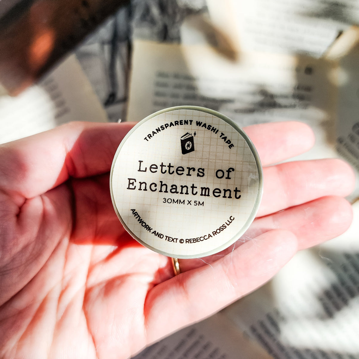 Letters of Enchantment Washi Tape | Divine Rivals Rebecca Ross Gift - The Bean Workshop - book lover gift, bookish gift, bookish washi tape, Divine Rivals, Divine Rivals merch, fantasy romance, Iris and Roman, journaling supplies, Letters of Enchantment, planner supplies, Rebecca Ross, Rebecca Ross merch, Ruthless Vows, scrapbooking, washi tape