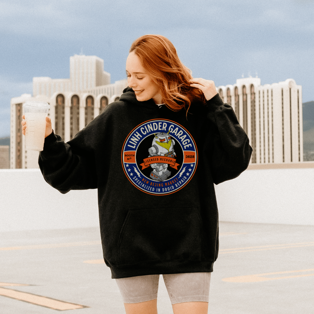 Linh Cinder Garage Hoodie - The Bean Workshop - hoodie, Linh Cinder, Marissa Meyer, The Lunar Chronicles
