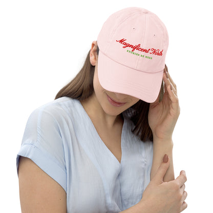 Magnificent North Pastel Embroidered Baseball Hat - The Bean Workshop - Baseball Cap, Embroidered Script Lettering, Magnificent North Pastel Baseball Hat Baseball Cap for Book Lovers, Once Upon a Broken Heart, Once Upon a Broken Heart Fan Gift, Pastel Sky Blue Colorway, Pastel Storybook, Self-Fabric Strap Detail, Stephanie Garber, Sunny Day Accessory, Travel Ready Style, Whimsical Celestial