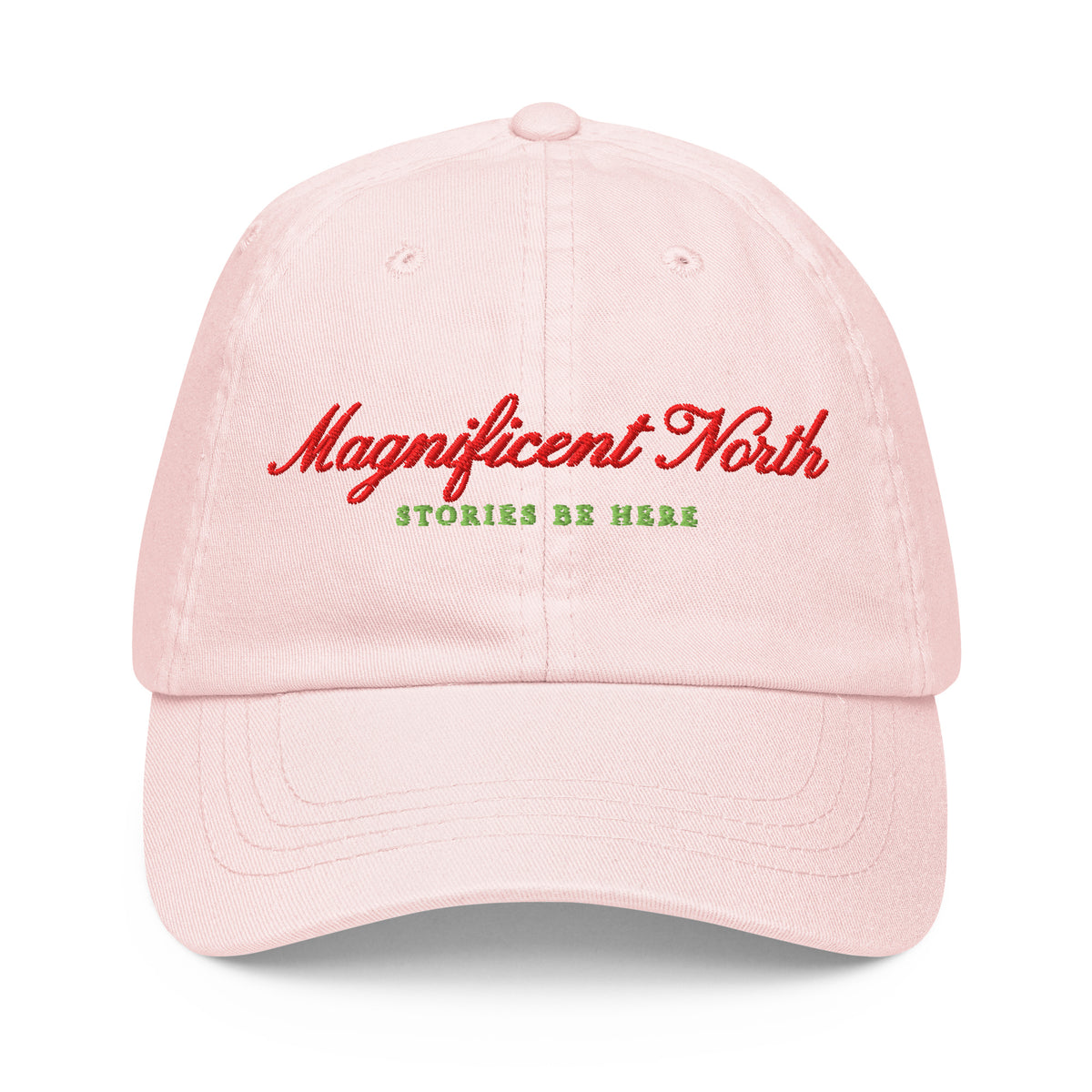 Magnificent North Pastel Embroidered Baseball Hat - The Bean Workshop - Baseball Cap, Embroidered Script Lettering, Magnificent North Pastel Baseball Hat Baseball Cap for Book Lovers, Once Upon a Broken Heart, Once Upon a Broken Heart Fan Gift, Pastel Sky Blue Colorway, Pastel Storybook, Self-Fabric Strap Detail, Stephanie Garber, Sunny Day Accessory, Travel Ready Style, Whimsical Celestial