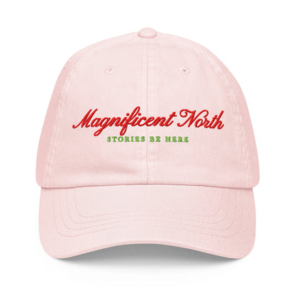 Magnificent North Pastel Embroidered Baseball Hat - The Bean Workshop - Baseball Cap, Embroidered Script Lettering, Magnificent North Pastel Baseball Hat Baseball Cap for Book Lovers, Once Upon a Broken Heart, Once Upon a Broken Heart Fan Gift, Pastel Sky Blue Colorway, Pastel Storybook, Self-Fabric Strap Detail, Stephanie Garber, Sunny Day Accessory, Travel Ready Style, Whimsical Celestial