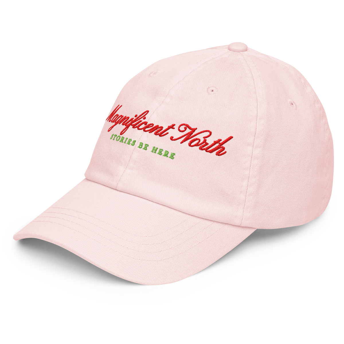 Magnificent North Pastel Embroidered Baseball Hat - The Bean Workshop - Baseball Cap, Embroidered Script Lettering, Magnificent North Pastel Baseball Hat Baseball Cap for Book Lovers, Once Upon a Broken Heart, Once Upon a Broken Heart Fan Gift, Pastel Sky Blue Colorway, Pastel Storybook, Self-Fabric Strap Detail, Stephanie Garber, Sunny Day Accessory, Travel Ready Style, Whimsical Celestial