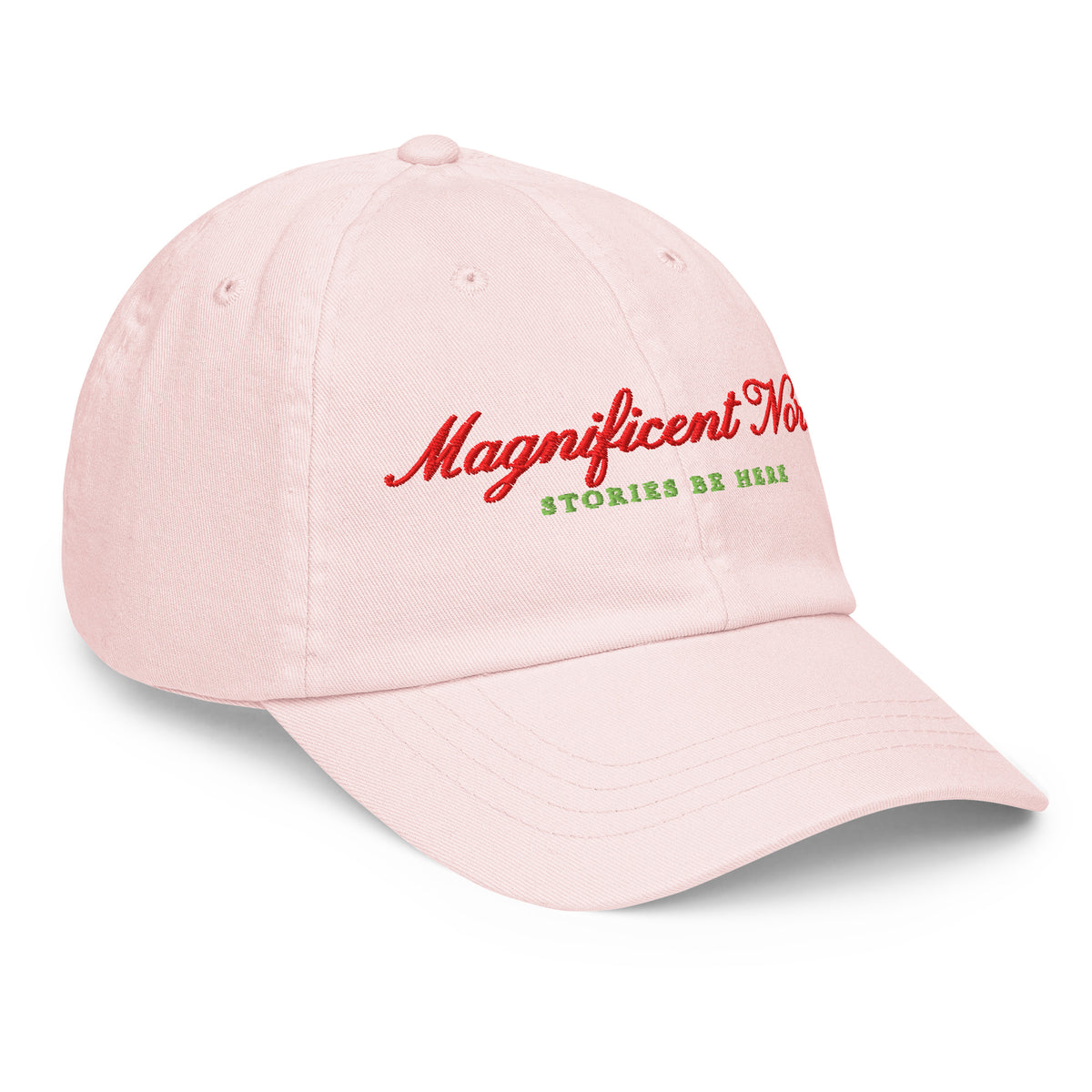 Magnificent North Pastel Embroidered Baseball Hat - The Bean Workshop - Baseball Cap, Embroidered Script Lettering, Magnificent North Pastel Baseball Hat Baseball Cap for Book Lovers, Once Upon a Broken Heart, Once Upon a Broken Heart Fan Gift, Pastel Sky Blue Colorway, Pastel Storybook, Self-Fabric Strap Detail, Stephanie Garber, Sunny Day Accessory, Travel Ready Style, Whimsical Celestial