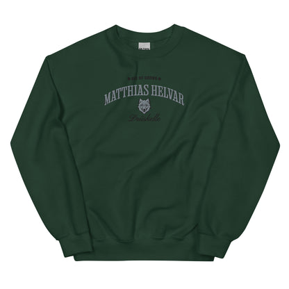 Matthias Helvar Embroidered Sweatshirt - The Bean Workshop - Book Lover Gift, Bookish Sweatshirt, Bookworm Gift, Character Apparel, Fantasy Warrior, Fjerda, Fjerdan wolf design, Grishaverse, Helnik, Leigh Bardugo fan apparel for readers, Matthias Helvar embroidered sweatshirt, Six of Crows Drüskelle merch, The Dregs