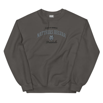 Matthias Helvar Embroidered Sweatshirt - The Bean Workshop - Book Lover Gift, Bookish Sweatshirt, Bookworm Gift, Character Apparel, Fantasy Warrior, Fjerda, Fjerdan wolf design, Grishaverse, Helnik, Leigh Bardugo fan apparel for readers, Matthias Helvar embroidered sweatshirt, Six of Crows Drüskelle merch, The Dregs