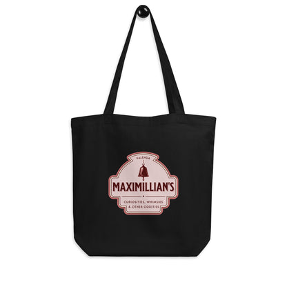 Maximilian's Curiosities Organic Cotton Twill Tote Bag - The Bean Workshop - Bell Icon Illustration, Evangeline Fox Fan Gift, Library Tote Bag, Maximilians Curiosities, On the Go Reading Companion, Once Upon a Broken Heart, Pink and Maroon Color Palette, Stephanie Garber, Storybook Apothecary, Tote Bag, Vintage Arched Badge, Vintage Curiosity Shop, Whimsies & Other Oddities Tote Bag for Book Lovers