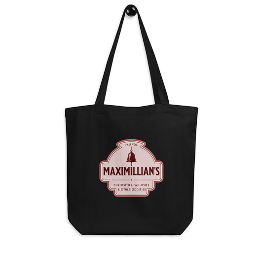 Maximilian's Curiosities Organic Cotton Twill Tote Bag - The Bean Workshop - Bell Icon Illustration, Evangeline Fox Fan Gift, Library Tote Bag, Maximilians Curiosities, On the Go Reading Companion, Once Upon a Broken Heart, Pink and Maroon Color Palette, Stephanie Garber, Storybook Apothecary, Tote Bag, Vintage Arched Badge, Vintage Curiosity Shop, Whimsies & Other Oddities Tote Bag for Book Lovers