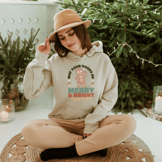May Your Books Be Merry & Bright Hoodie - The Bean Workshop - bookish, christmas, hoodie
