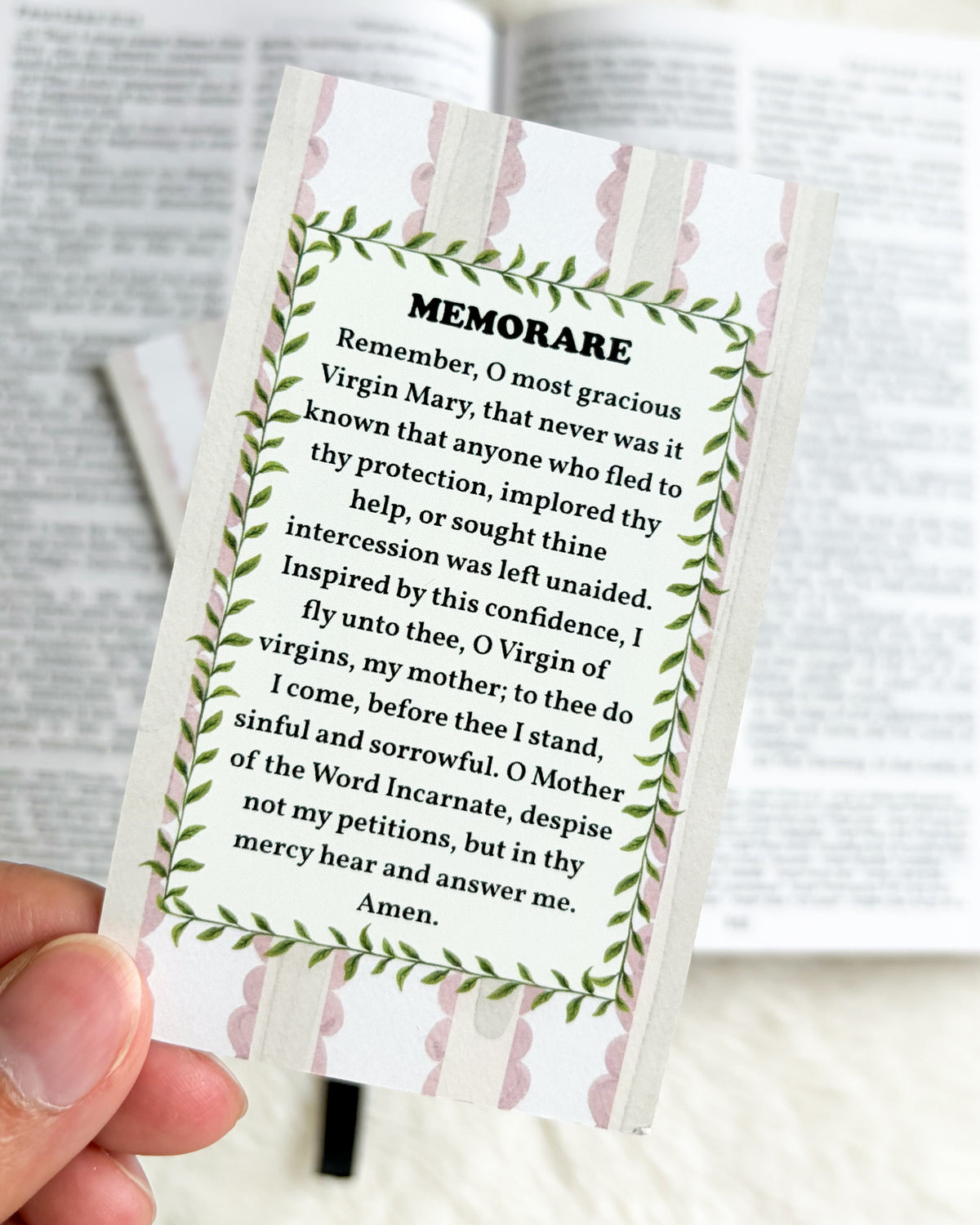 Memorare Prayer Card & Bookmark - The Bean Workshop - archangel, Baptism, Catholic, children, Confirmation, Confirmation gift, faith gift, First Communion, guardian angel, Hail Holy Queen, Hail Mary, Holy Family, Holy Spirit, Immaculate Heart, Marian gift, Memorare, Pentecost, prayer card, St. Joseph, St. Michael