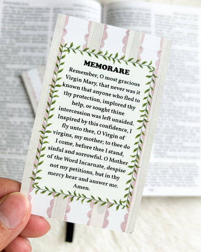 Memorare Prayer Card & Bookmark - The Bean Workshop - archangel, Baptism, Catholic, children, Confirmation, Confirmation gift, faith gift, First Communion, guardian angel, Hail Holy Queen, Hail Mary, Holy Family, Holy Spirit, Immaculate Heart, Marian gift, Memorare, Pentecost, prayer card, St. Joseph, St. Michael