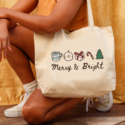 Merry & Bright Large Organic Cotton Twill Tote Bag