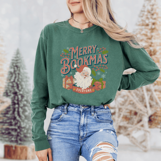 Merry Bookmas Christmas Heavyweight Long Sleeve Shirt - The Bean Workshop - bookish, chistmas, long-sleeve shirt, t-shirt, tee