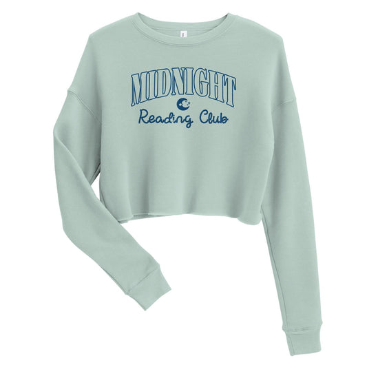 Midnight Reading Club Embroidered Crop Sweatshirt - The Bean Workshop - book lover, bookish, crop top, embroidered, minimalistic, sweatshirt