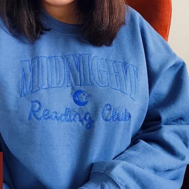 Midnight Reading Club Embroidered Sweatshirt - The Bean Workshop - book lover, bookish, embroidered, minimalistic, read everyday, sweatshirt