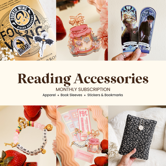 Monthly Reading Accessories Subscription - The Bean Workshop - book sleeve, book subscription box, bookish gifts, bookmarks, gift for readers, monthly box, reading accessories, stickers, subscription