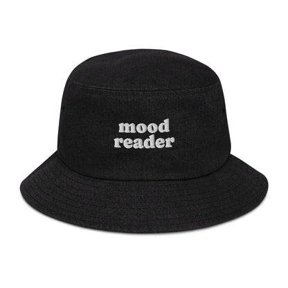 Mood Reader Denim Bucket Hat - The Bean Workshop - book lover, bookish, bucket hat, denim, embroidered