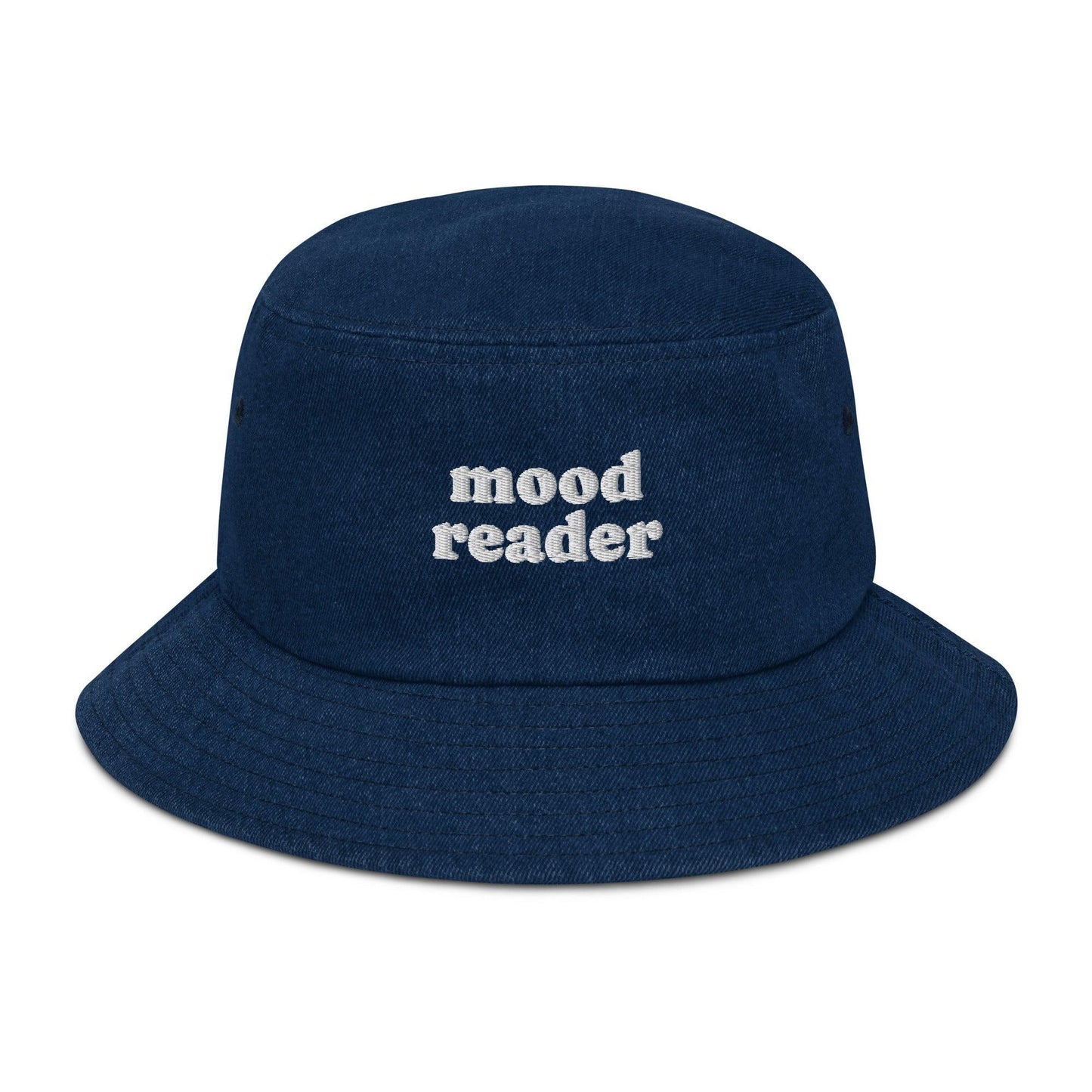 Mood Reader Denim Bucket Hat - The Bean Workshop - book lover, bookish, bucket hat, denim, embroidered, read everyday, reading accessories