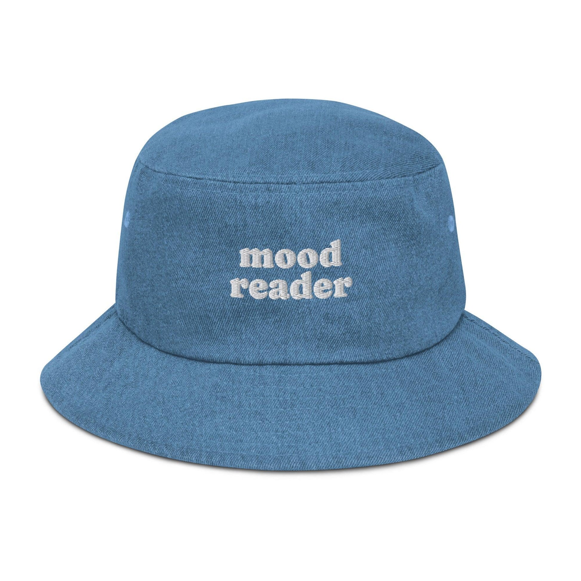 Mood Reader Denim Bucket Hat - The Bean Workshop - book lover, bookish, bucket hat, denim, embroidered, read everyday, reading accessories