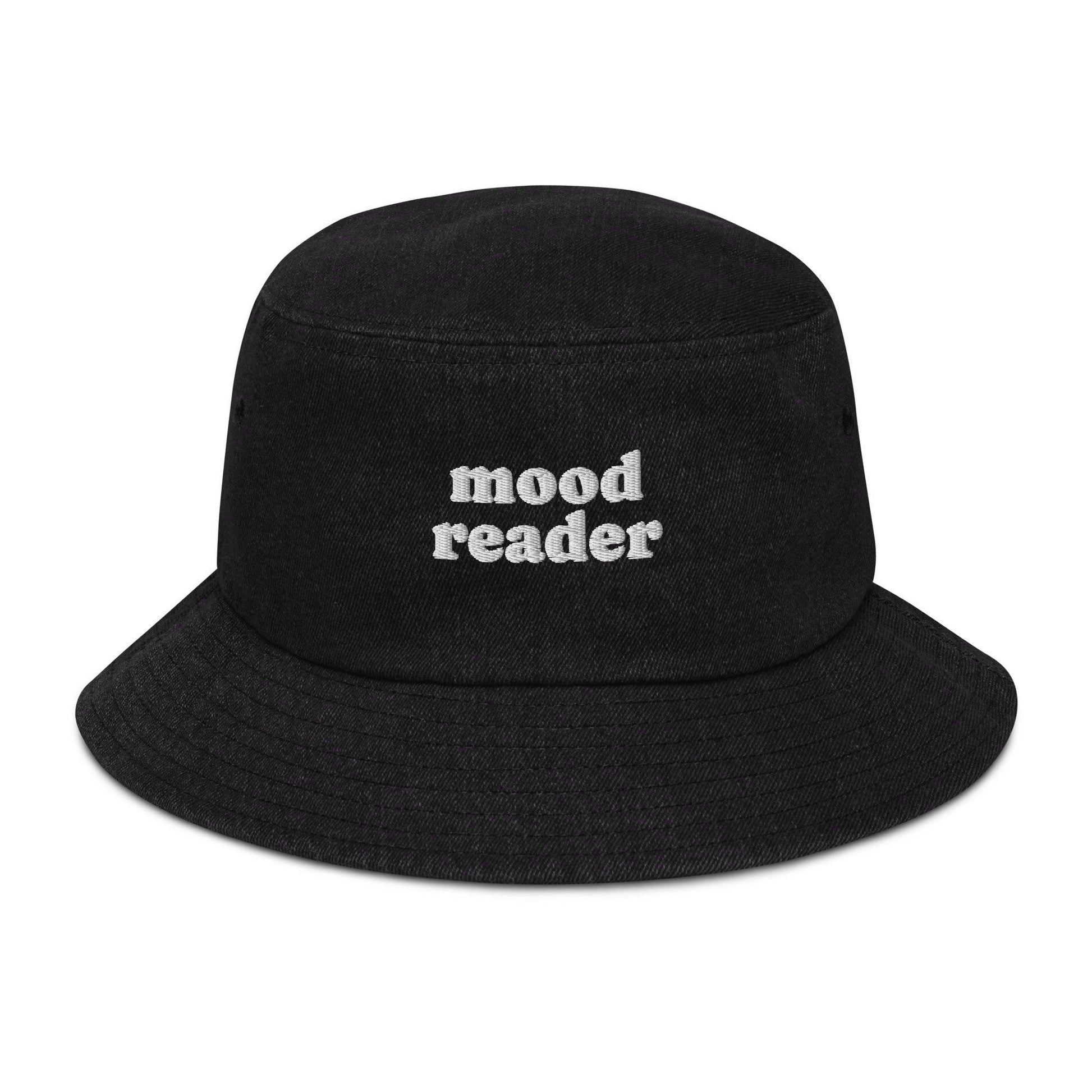 Mood Reader Denim Bucket Hat - The Bean Workshop - book lover, bookish, bucket hat, denim, embroidered, read everyday, reading accessories