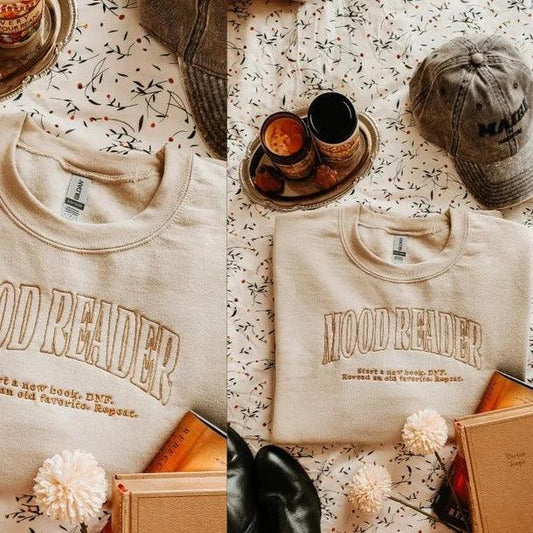 Mood Reader Embroidered Sweatshirt - The Bean Workshop - book lover, bookish, embroidered, minimalistic, read everyday, sweatshirt