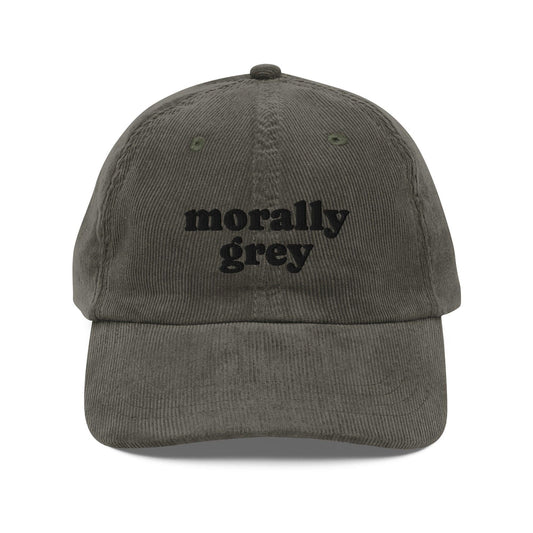 Morally Grey Vintage Corduroy cap - The Bean Workshop - book lover, bookish, cap, corduroy cap, embroidered, hat, old school, read everyday, reading accessories, vintage