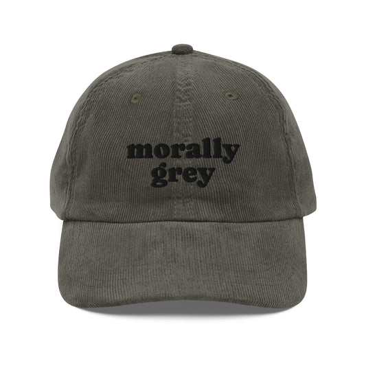 Morally Grey Vintage Corduroy cap - The Bean Workshop - book lover, bookish, cap, corduroy cap, embroidered, hat, old school, vintage