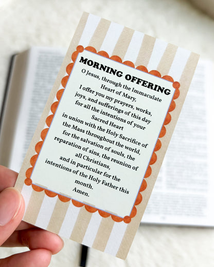 Morning Offering Prayer Card & Bookmark - The Bean Workshop - All Souls Day, archangel, Baptism, Catholic, Catholic kids, children, children's prayer, Confirmation, Confirmation gift, daily prayer, discernment, faith gift, First Communion, guardian angel, Hail Holy Queen, Hail Mary, Holy Family, Holy Spirit, Immaculate Heart, Marian gift, Memorare, Morning Offering, Our Father, Pentecost, prayer card, Sacred Heart, souls in Purgatory, St. Gertrude, St. Joseph, St. Michael, vocation