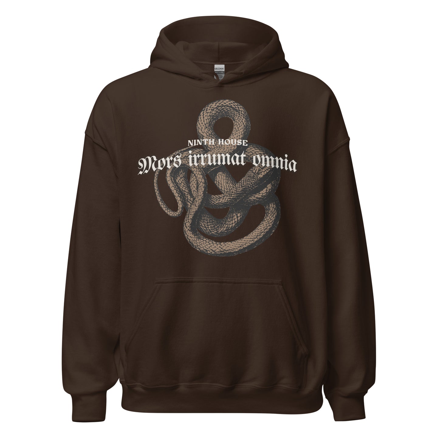 Mors Irrumat Omnia Hoodie - The Bean Workshop - Alex Stern cosplay, Book Lover Gift, Bookish hoodie, Bookworm Hoodie, Coiled Serpent Design, Dark academia style hoodie, Gift for fantasy book readers, Gothic Clothing, Leigh Bardugo fan merchandise, Lethe House, Literary Apparel, Mors Irrumat Omnia hooded sweatshirt, Ninth House hoodie
