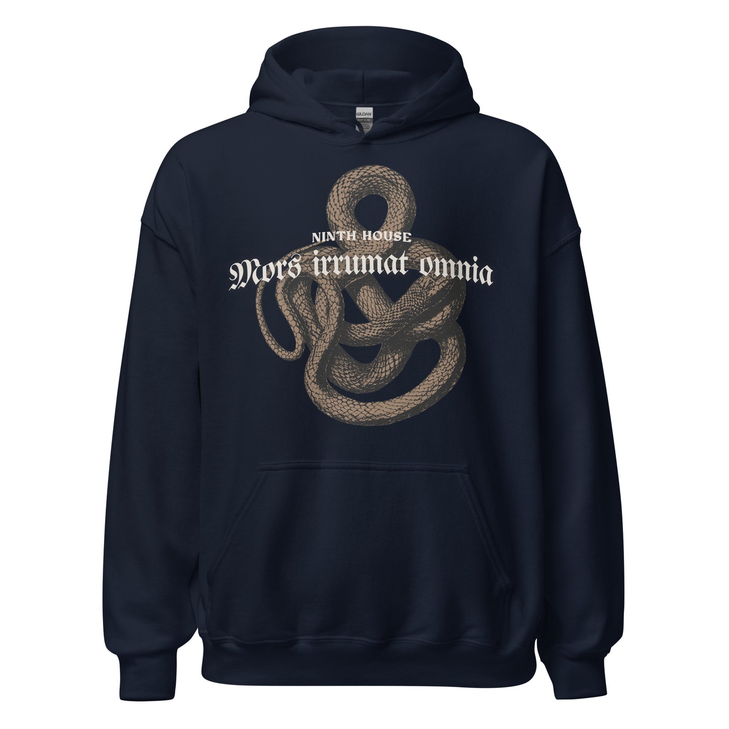 Mors Irrumat Omnia Hoodie - The Bean Workshop - Alex Stern cosplay, Book Lover Gift, Bookish hoodie, Bookworm Hoodie, Coiled Serpent Design, Dark academia style hoodie, Gift for fantasy book readers, Gothic Clothing, Leigh Bardugo fan merchandise, Lethe House, Literary Apparel, Mors Irrumat Omnia hooded sweatshirt, Ninth House hoodie