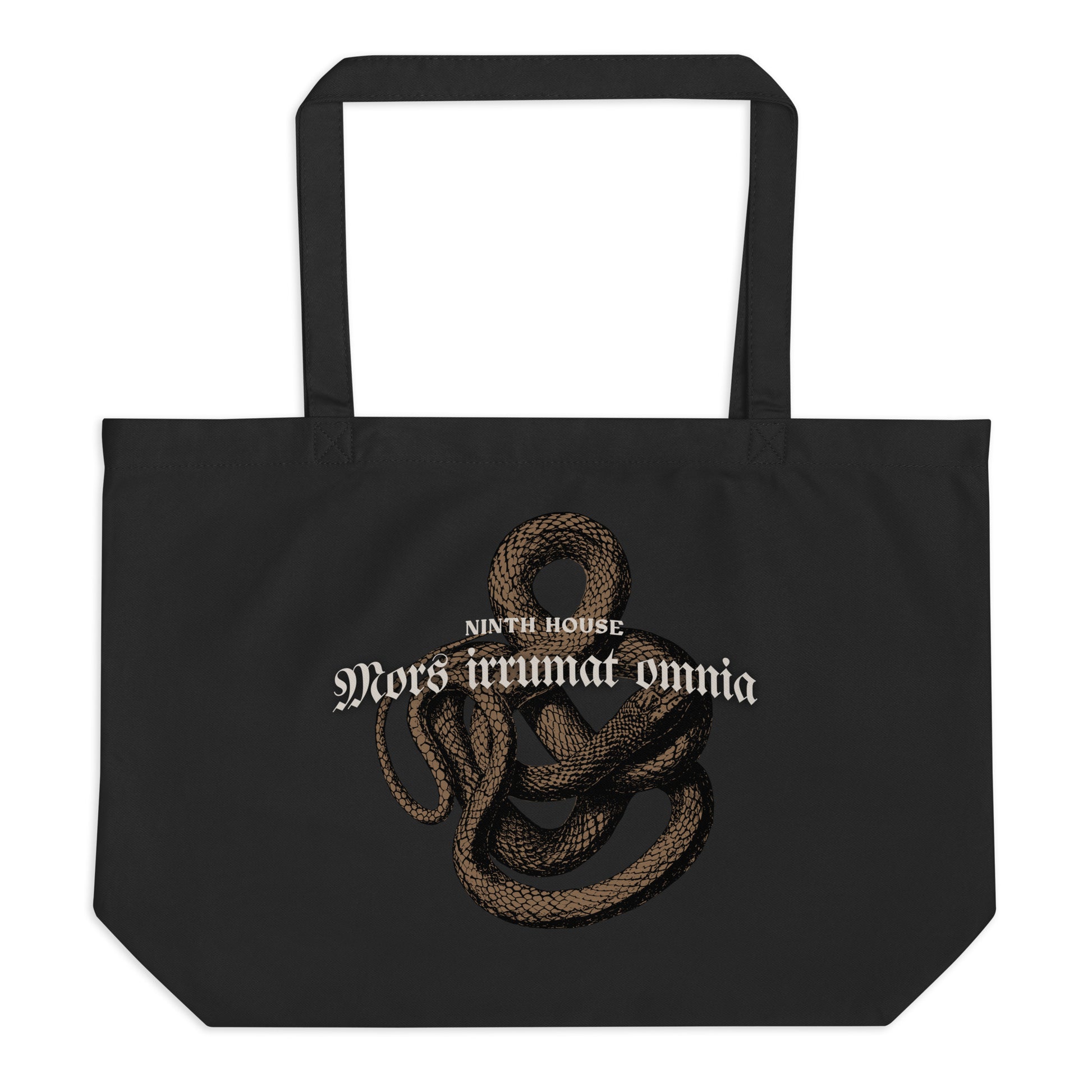 Mors Irrumat Omnia Large Organic Cotton Twill Tote Bag - The Bean Workshop - alex stern, bag, leigh bardugo, ninth house, tote, tote bag